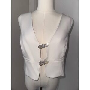 Fashion Nova White Vest Rhinestone Embellishment Bow Closure‎ Womens L